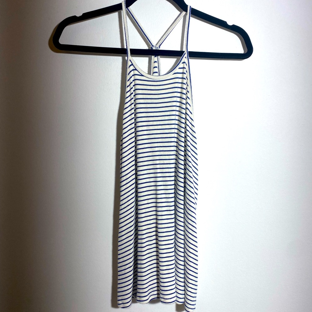 Blue and White Striped Racerback Tank